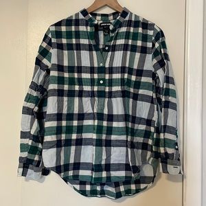 Lands End Green/navy plaid flannel tunic, womens 8P.